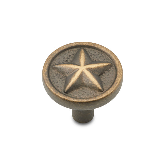 Antique English Texas Star Cabinet Knob on White Cabinets