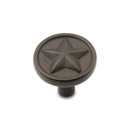 Polished Brass Cabinet Knob with Texas Star on White Background