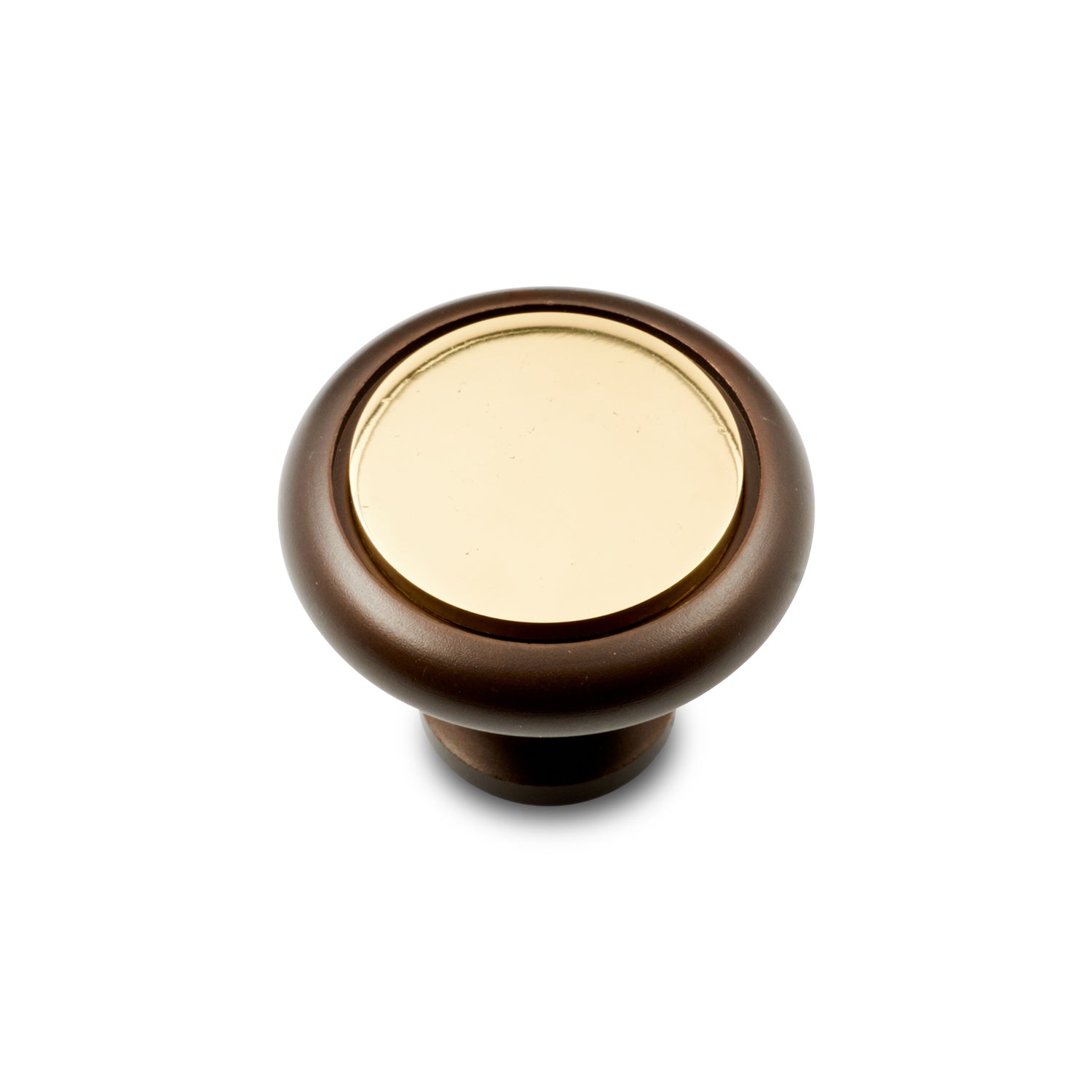 Two tone cabinet knobs in bronze and brass.